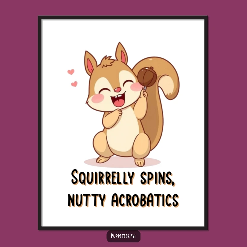 Free Printable Wall Art: Squirrel Nut Puppet Somersault Graphic - Playful Downloadable Decor