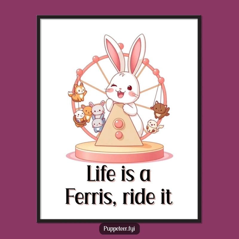 Funny Free Printable Wall Art: Bunny Puppet Ferris Wheel Circus Downloadable Home Decor Gift