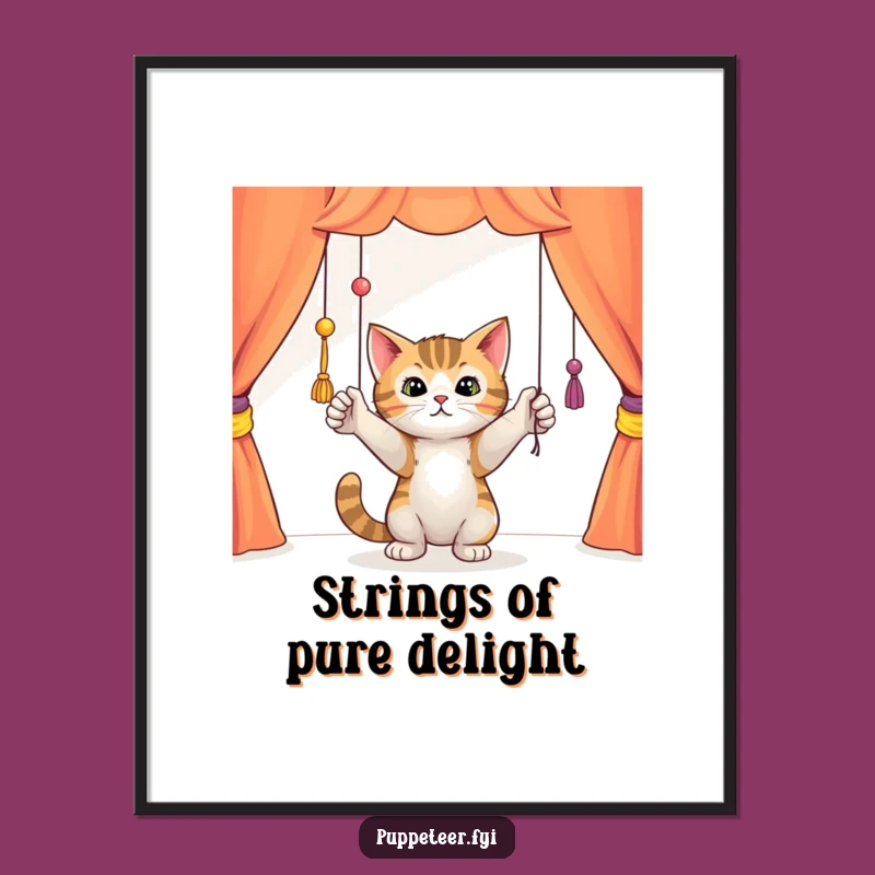 Funny Free Printable Wall Art: Cat Puppet Strings Play, Whimsical Downloadable Decor