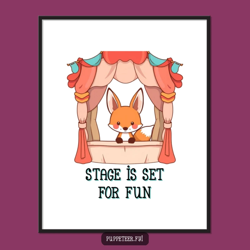 Funny Free Printable Wall Art: Fox Puppet Stage Peek, Whimsical Downloadable Decor