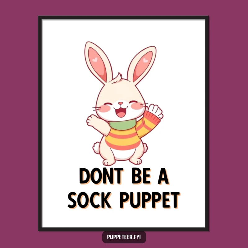 Funny Free Printable Wall Art: Rabbit Sock Puppet for Quirky Downloadable Decor