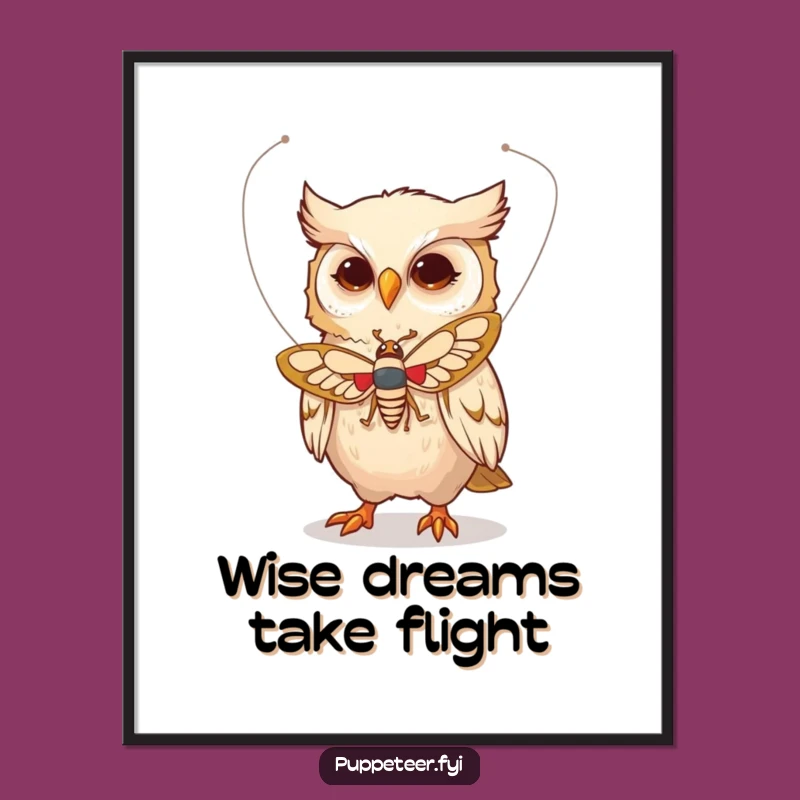Funny Free Printable Wall Art: Whimsical Owl Moth Puppeteer, Enchanting Downloadable Decor