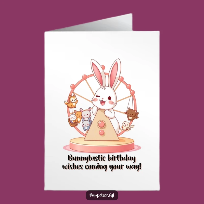 Free Printable Birthday Card: Funny Bunny Ferris Wheel Puppet Fun Downloadable Gift