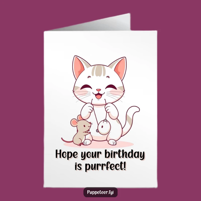 Cat & Mouse Birthday Card: Free Printable Playful Wishes Downloadable Gift