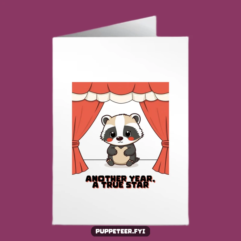 Free Printable Birthday Card: Badger Puppet Master Funny Downloadable Gift for Performers