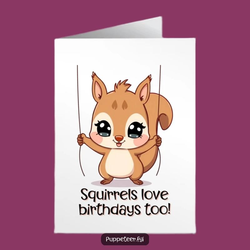 Free Printable Birthday Card: Energetic Squirrel Puppet Jumps - Fun Downloadable Gift