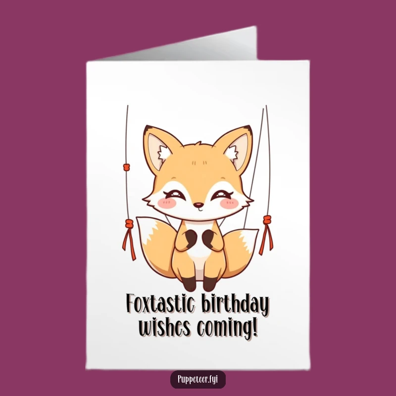 Free Printable Birthday Card: Fox Puppet Master, Graceful Wishes, Downloadable Fun, Print at Home