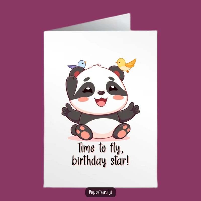 Free Printable Birthday Card: Joyful Panda Bird Puppet Wishes - Download Now