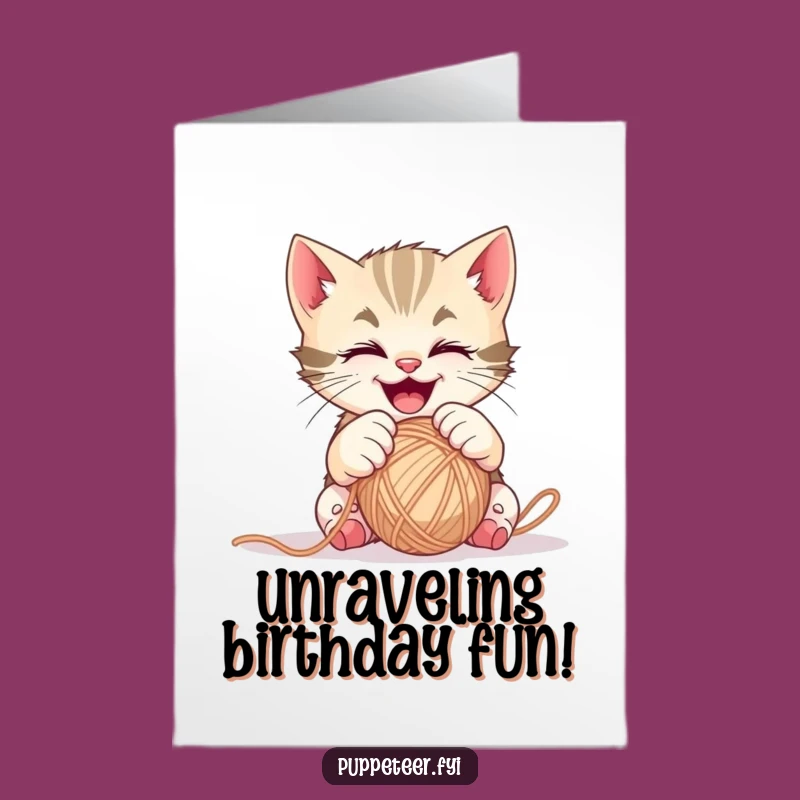 Free Printable Kitten Yarn Ball Birthday Card - Playful Pounce Downloadable Gift
