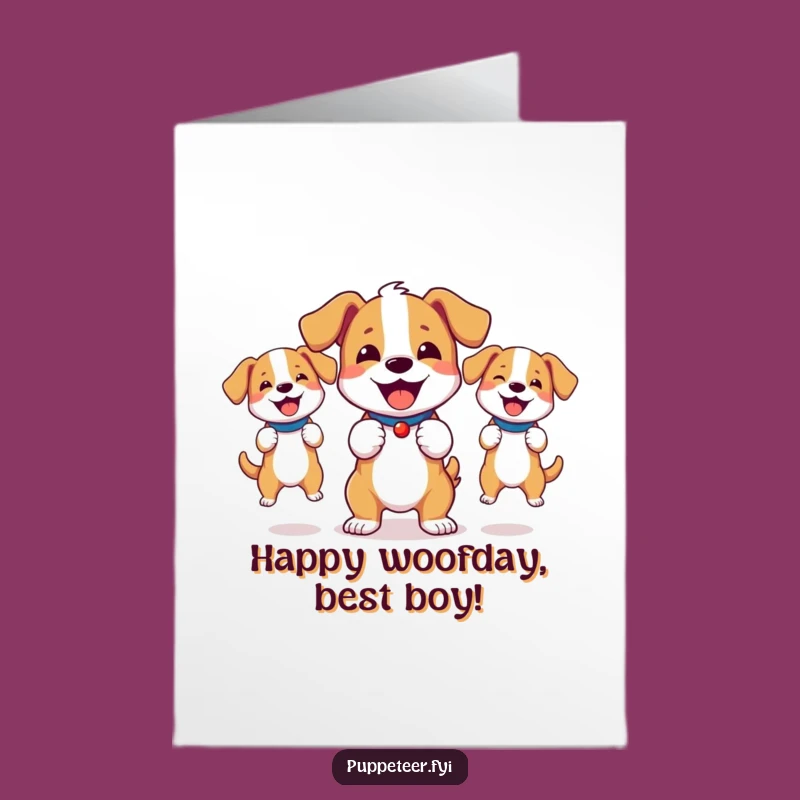 Free Printable Birthday Card: Bouncy Dog Puppets Funny Downloadable Gift for Pups