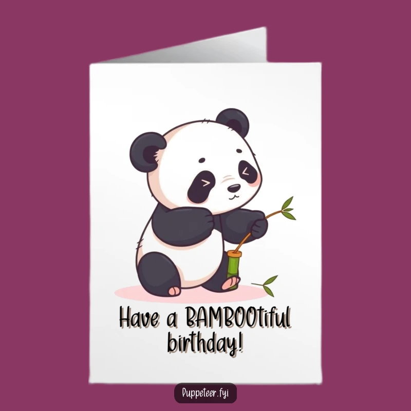 Free Printable Panda Bamboo Birthday Card: Funny Panda Animates Puppet, A Playful Downloadable Gift