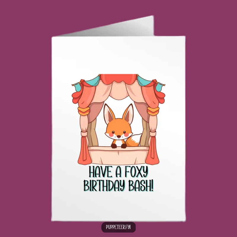 Free Printable Birthday Card: Fox Peeking Puppet Stage, Funny Downloadable Gift