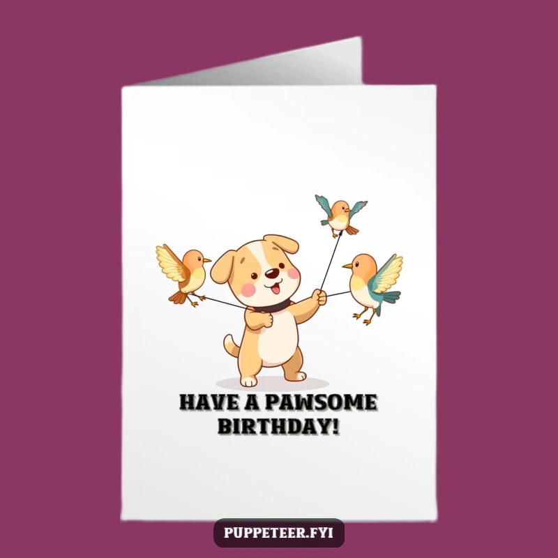Free Printable Dog Bird Puppet Birthday Card: Funny Downloadable Gift for Kids