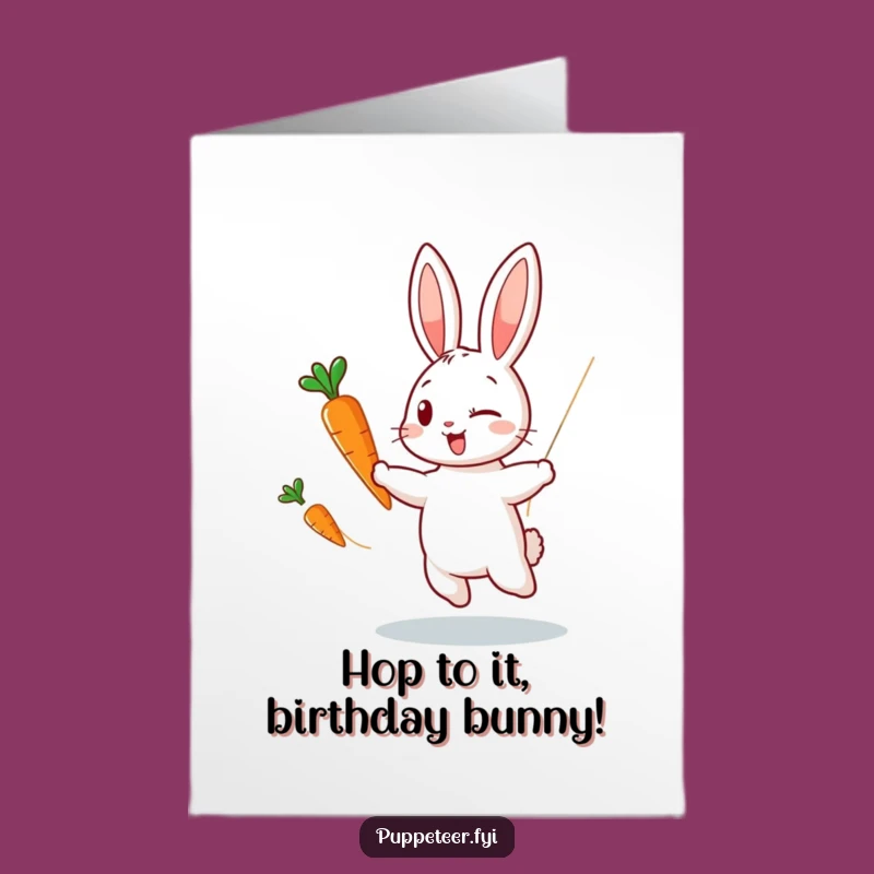 Free Printable Birthday Card: Witty Rabbit Carrot Puppet Fun - Playful Downloadable Gift