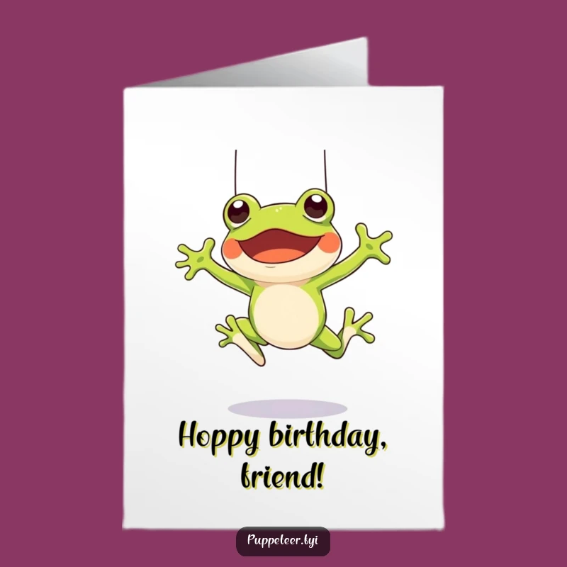 Free Printable Birthday Card: Cheerful Frog Puppeteer, Funny Leap Greeting