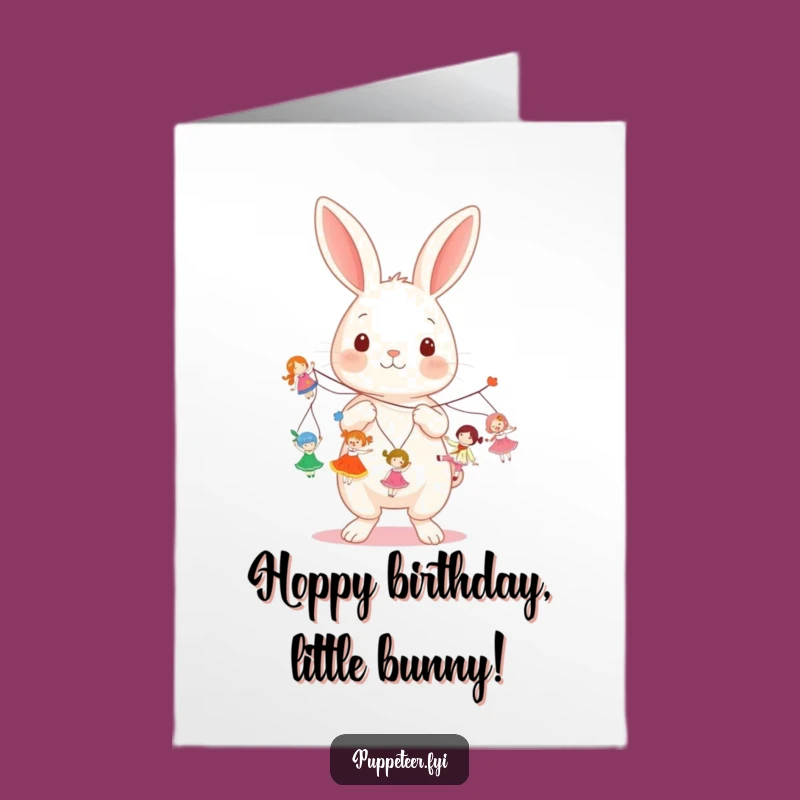 Free Printable Birthday Card: Rabbit's Puppet Party, Fun Wishes, Downloadable Joy, Print at Home