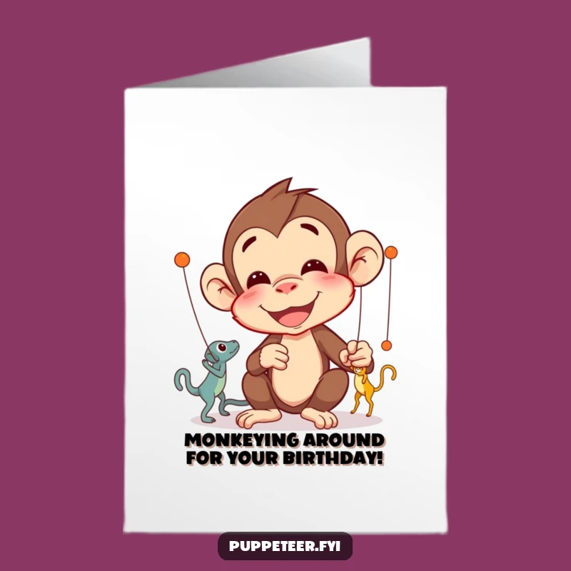 Free Printable Birthday Card: Monkey Puppet Master - Detailed Downloadable Gift