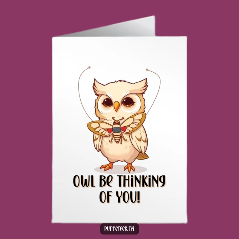 Free Printable Birthday Card: Whimsical Owl Moth Puppeteer, Enchanting Downloadable Greeting