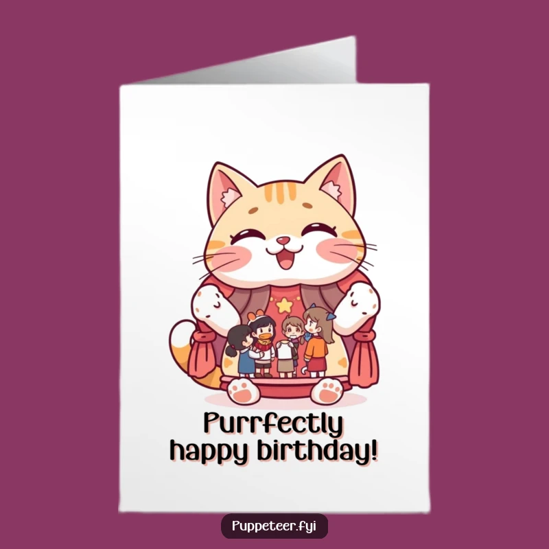 Free Printable Cat Puppet Show Birthday Card: Funny Downloadable Gift for Kids