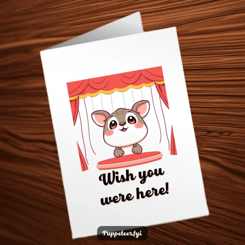 Funny Free Printable Birthday Card: Happy animal with wide eyes gazes in awe at an exciting puppet show.