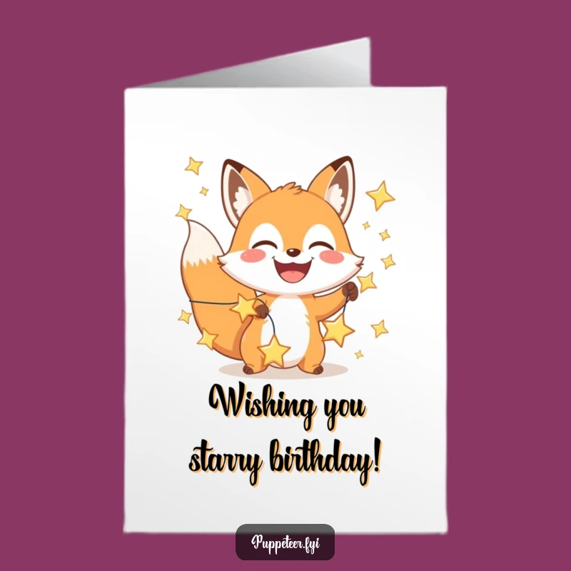 Free Printable Fox Star String Birthday Card - Grinning Wishful Downloadable Gift