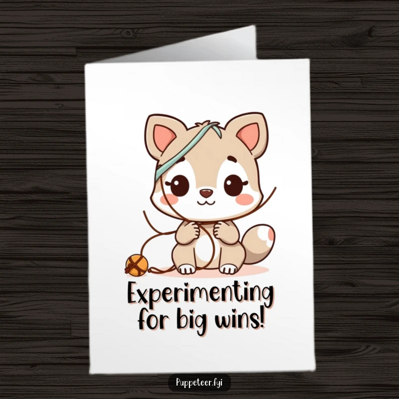 Funny Free Printable Congrats Card showing a curious animal exploring string combinations, a smart DIY downloadable gift.