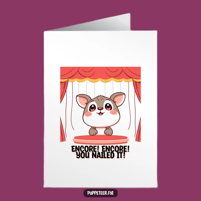 Free Printable Congrats Card: Happy Animal Enjoys Puppet Show Funny Downloadable Gift