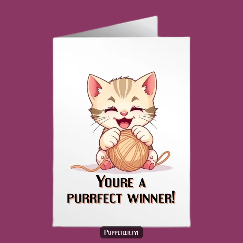 Free Printable Kitten Yarn Ball Congrats Card - Playful Pounce Downloadable Gift
