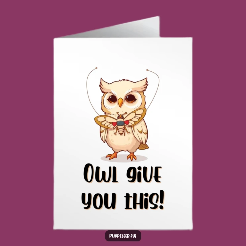 Free Printable Congrats Card: Whimsical Owl Moth Puppeteer, Enchanting Achievement Greeting