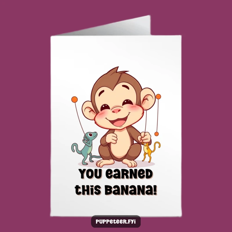 Free Printable Congrats Card: Monkey's Puppet Prowess - Downloadable Success
