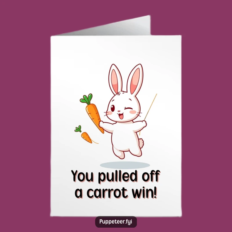 Free Printable Congrats Card: Rabbit Carrot Puppet Dance - Playful Downloadable Congratulations Gift