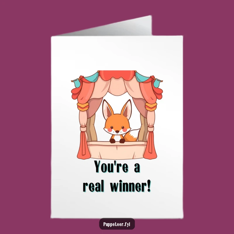 Free Printable Congrats Card: Fox Puppet Stage Surprise, Funny Downloadable Gift