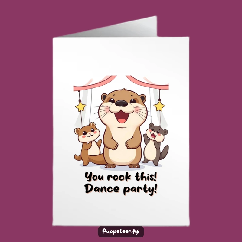 Free Printable Congrats Card: Otter Puppet Dance Funny Downloadable Gift for Celebrations