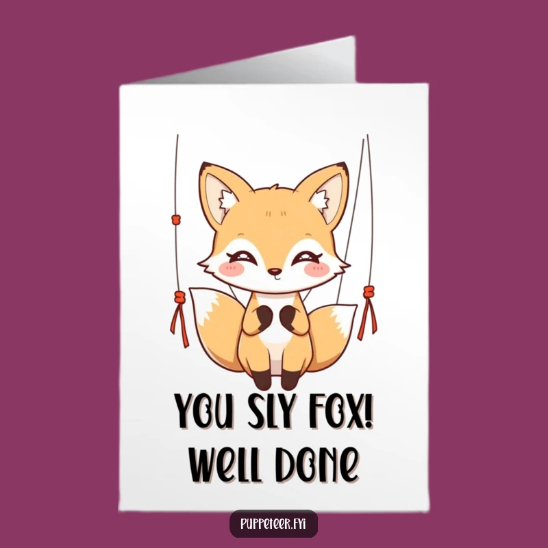 Free Printable Congrats Card: Fox's Puppet Magic, Celebrate Success, Downloadable Elegance, Print at Home