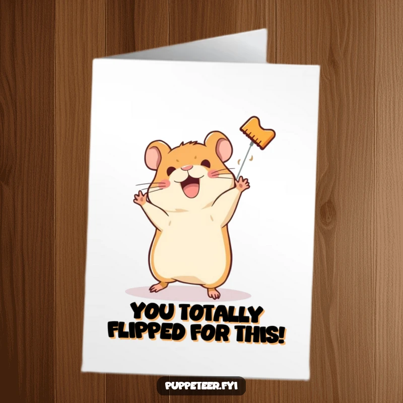 Funny Free Printable Congratulations Card: A delighted hamster watches a puppet execute a perfect somersault for their achievement.