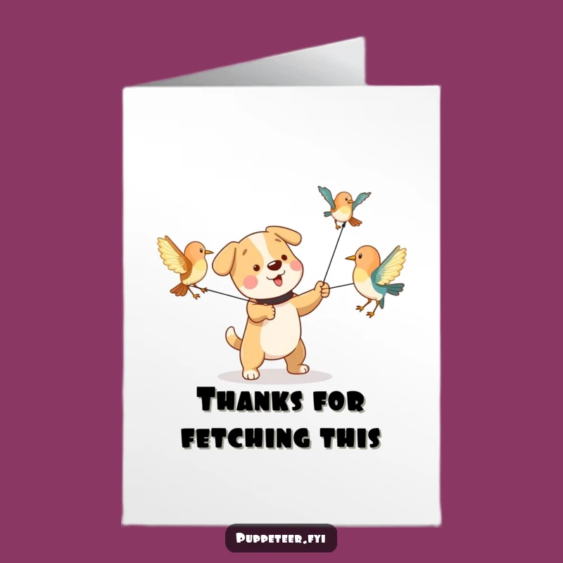 Free Printable Dog Bird Puppet Thank You Card: Funny Downloadable Gift Idea