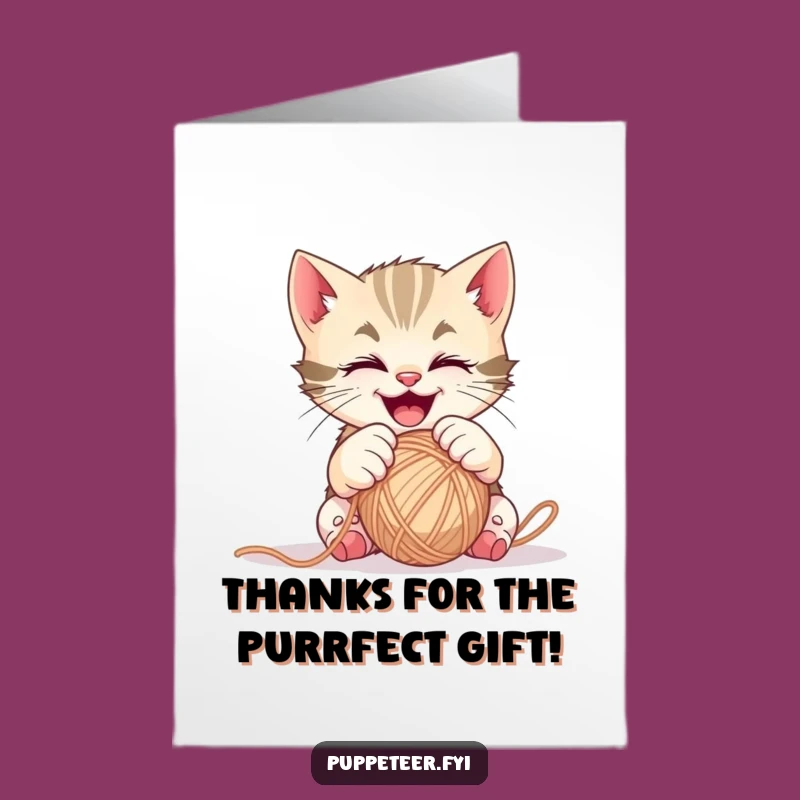 Free Printable Kitten Yarn Ball Thank You Card - Playful Pounce Downloadable Gift