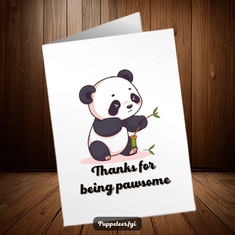 Funny Free Printable Panda Thank You Card: Playful panda uses sticks to animate puppet, sending thanks.