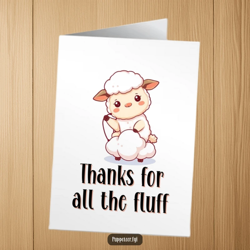 Funny Free Printable Sheep Thank You Card: Beaming sheep controls cloud puppet, drifting thanks.