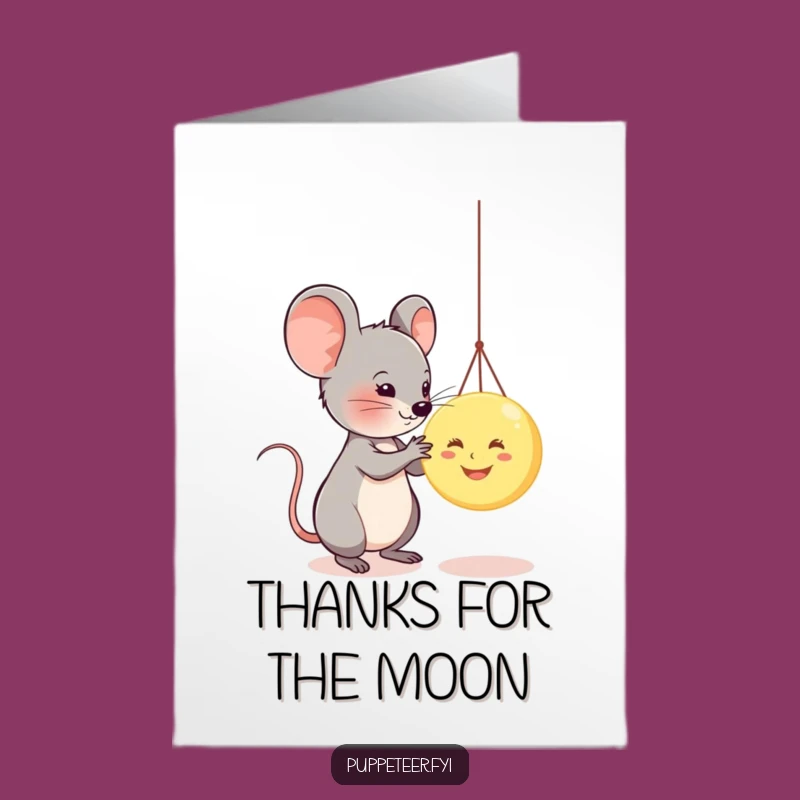 Free Printable Thank You Card: Cute Mouse Moon Puppet Expresses Gratitude - Print Fast