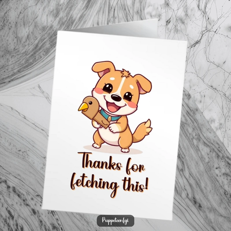 Funny Free Printable Thank You Card: A dog puppet master gleefully controls a wooden bird, excellent downloadable gift.