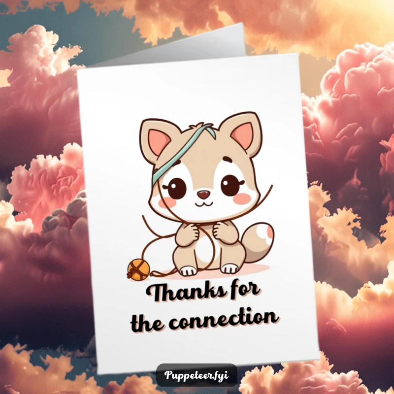 Funny Free Printable Thank You Card of a curious animal tinkering with string combinations, a whimsical DIY downloadable gift.