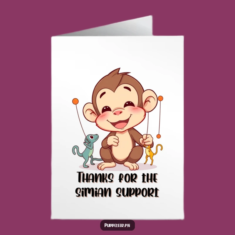 Free Printable Thank You Card: Monkey's Puppet Artistry - Print at Home