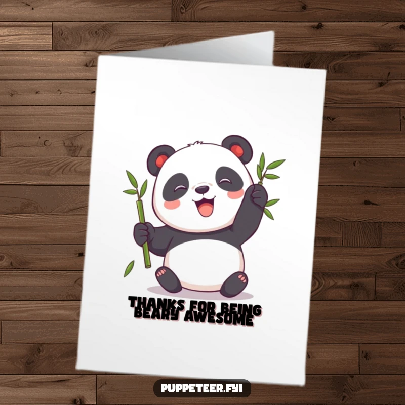 Funny Free Printable Thank You Card: A cute panda makes a bamboo stalk puppet sway in thanks.