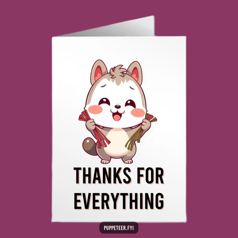 Free Printable Thank You Card: Smiling Animal Strings Cheerful Funny Appreciation Gift