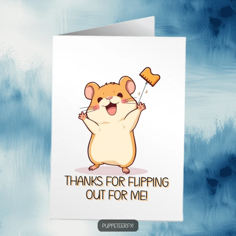 Funny Free Printable Thank You Card: A happy hamster is proud as punch watching a puppet perform a somersault.
