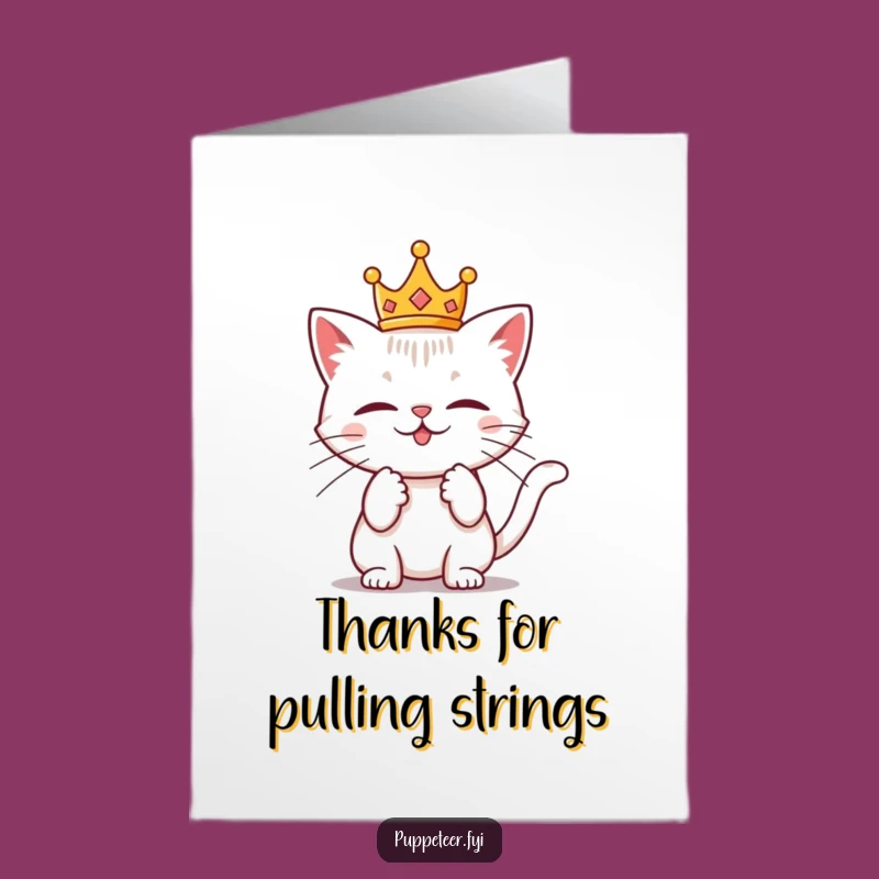 Free Printable Thank You Card: Crowned Cat's Clever Strings - Funny Downloadable Gift