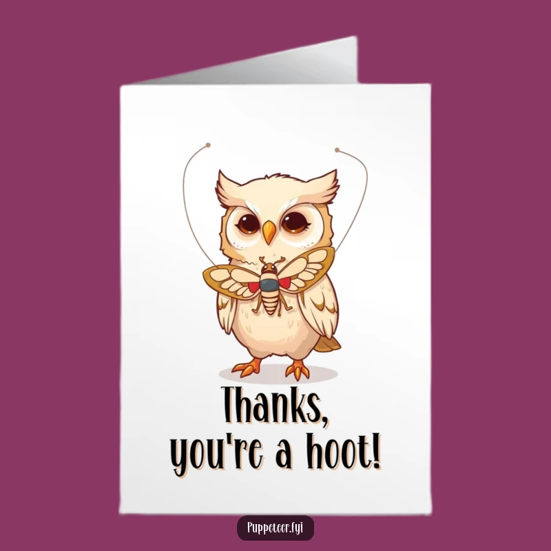 Free Printable Thank You Card: Whimsical Owl Moth Puppeteer, Enchanting Gratitude Download