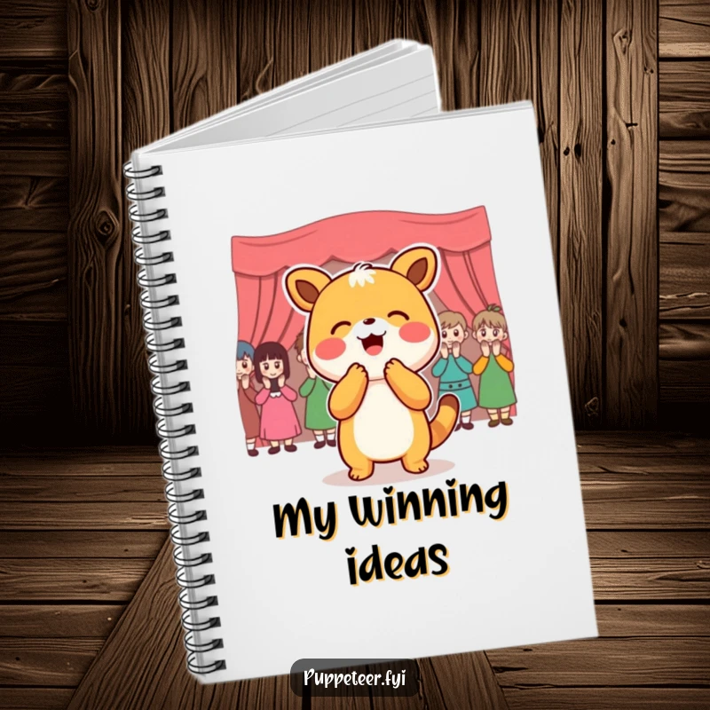 Funny Notebook: Joyful animal character bowing to an applauding puppet audience, ideal for capturing creative thoughts with humor.