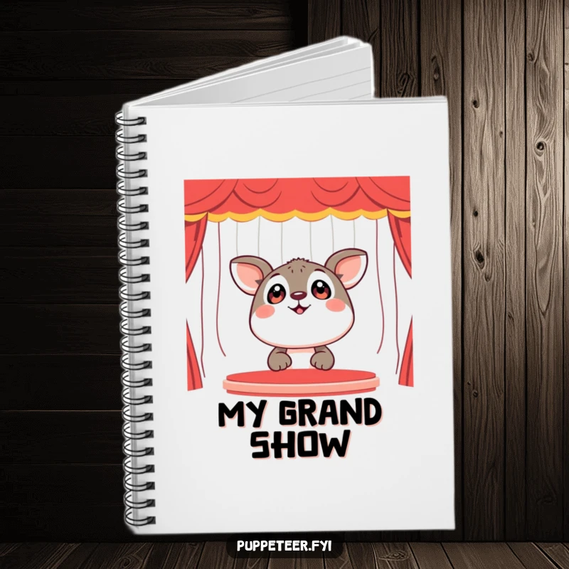 Funny Notebook: A happy animal with wide, expectant eyes watches a puppet show, perfect for noting down joyful moments.